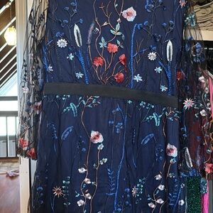 Floral Embroidered Navy Dress